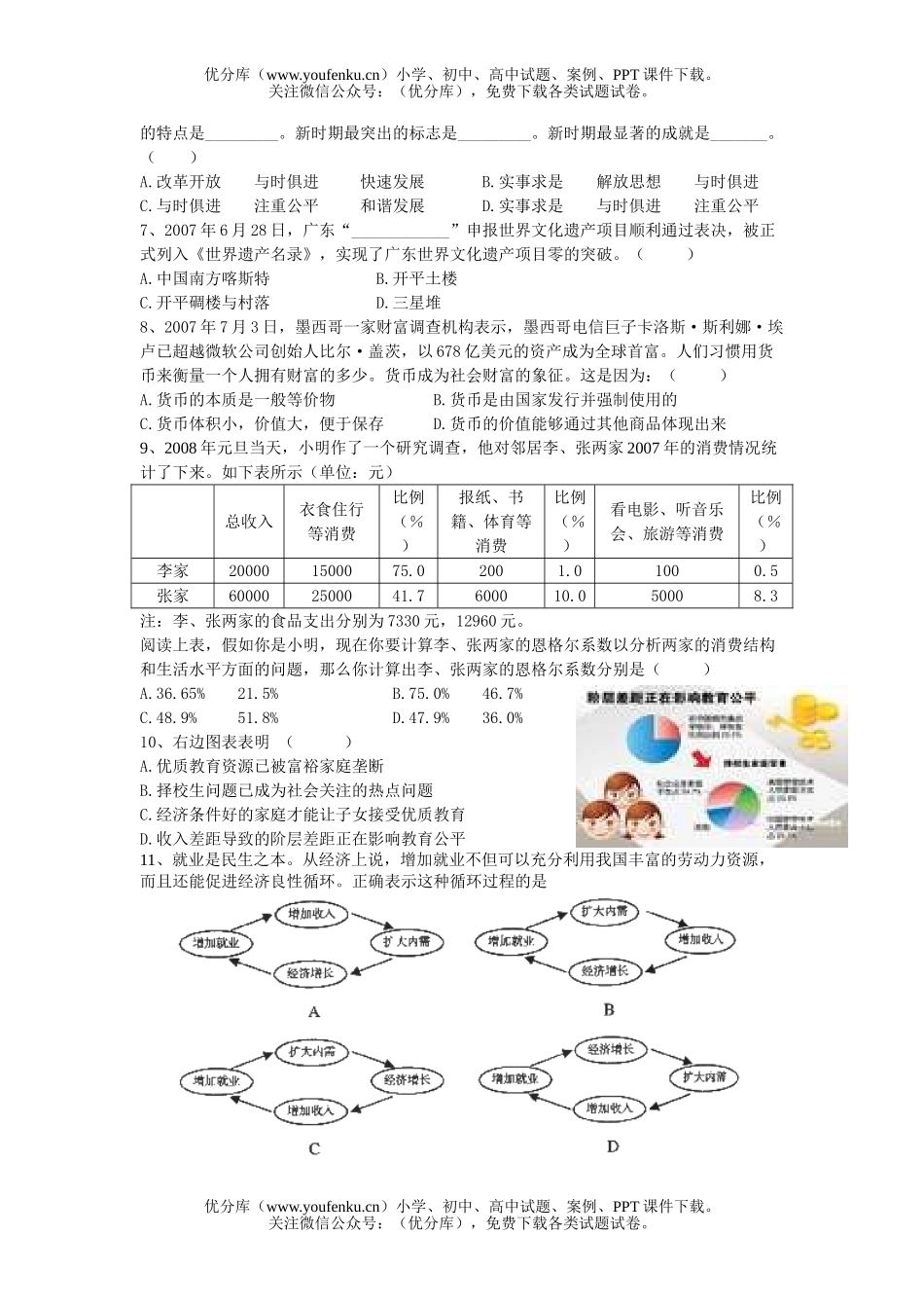 高中三年级政治全国统一考试卷_第2页