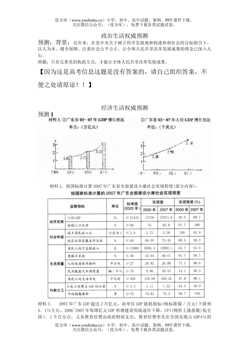 高中三年级政治08年广东高考最新信息资料试卷_第3页