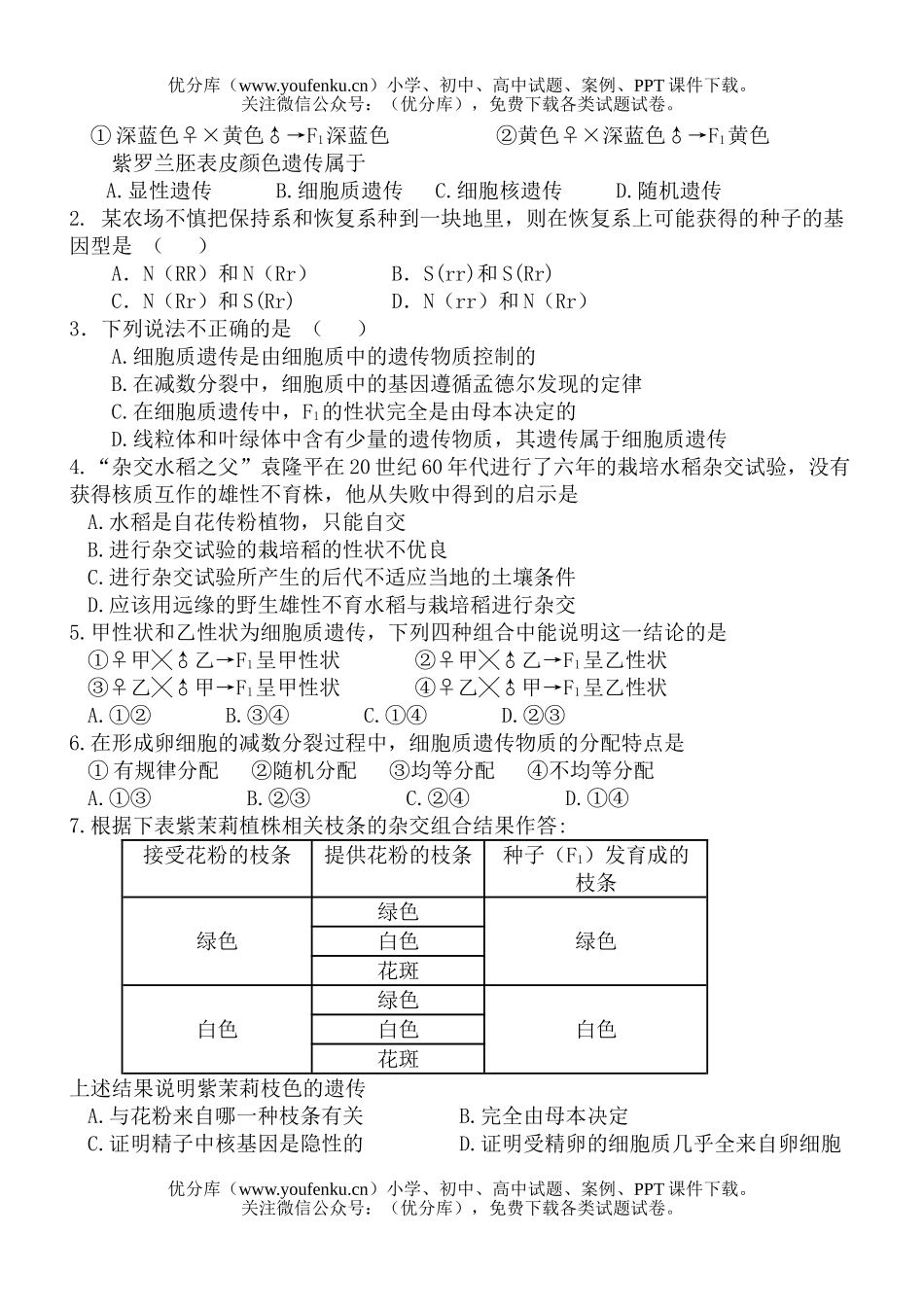高中三年级生物09届第一轮复习全套教学案2试卷_第3页