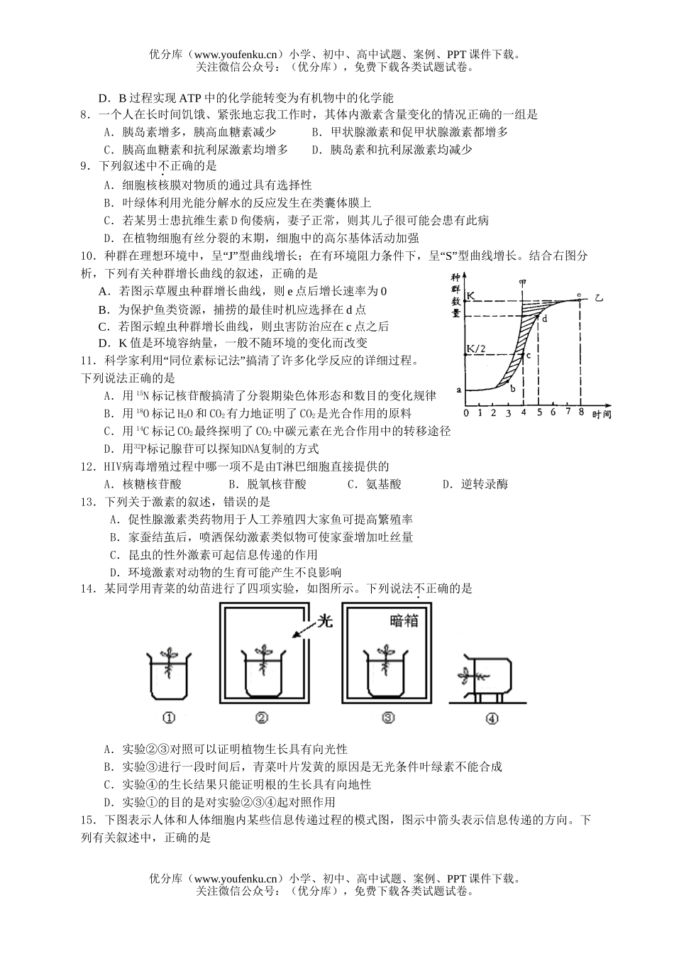 高中三年级生物09届上学期质量检测试卷_第2页