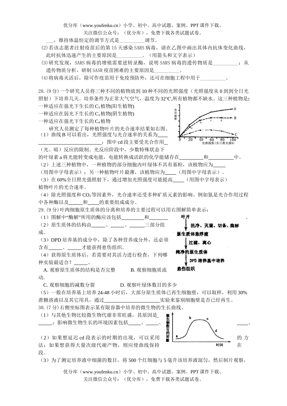 高中三年级生物2006届第一次联考试卷_第3页