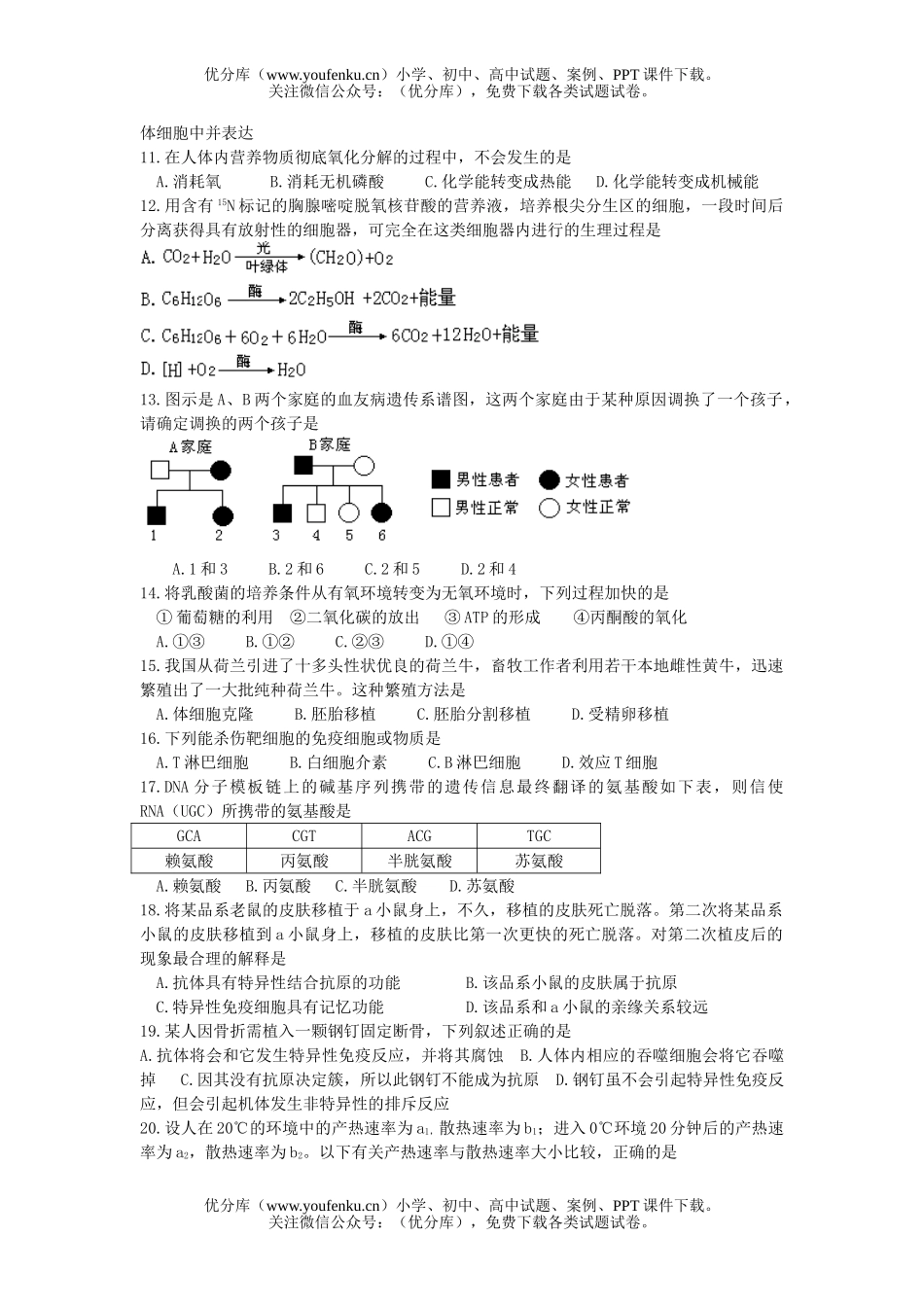 高中三年级生物2006年潍坊市统一考试卷_第2页