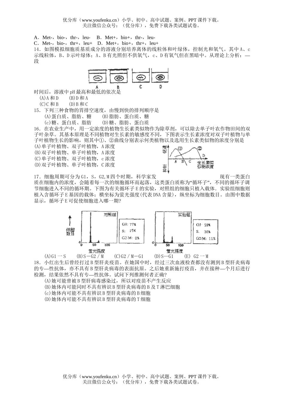 高中三年级生物全国第六届XXX赛预赛暨浙江省第九届学竞赛试卷_第3页