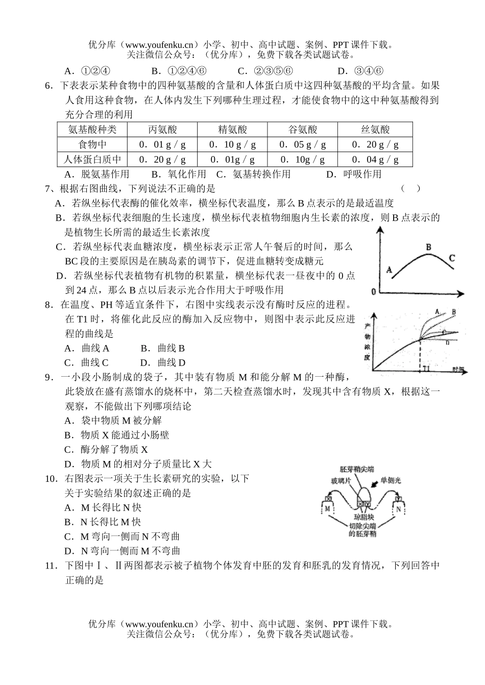 高中三年级生物月考(统编)试卷_第1页