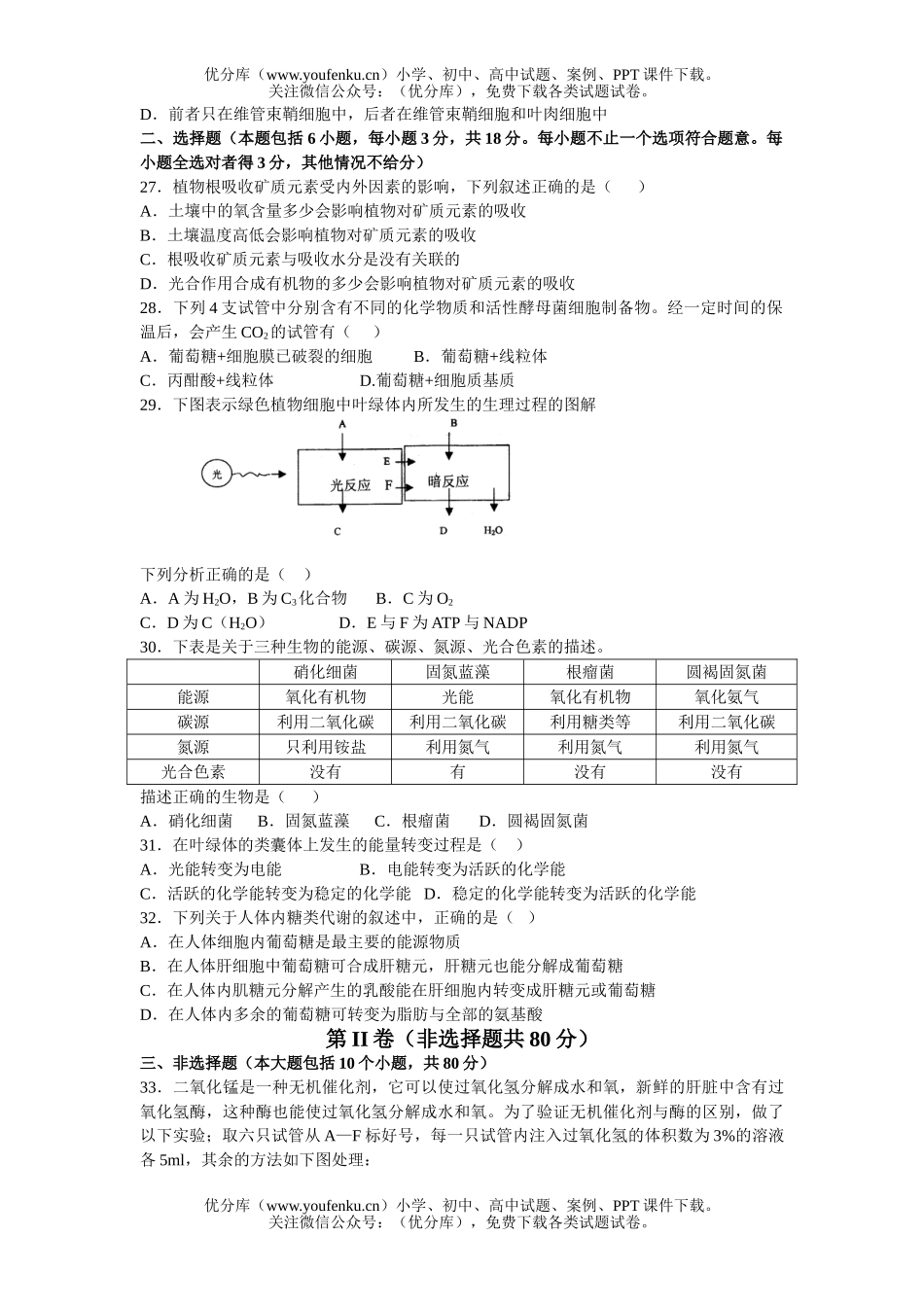 高中三年级生物第二单元的新陈代谢(2)试卷_第3页
