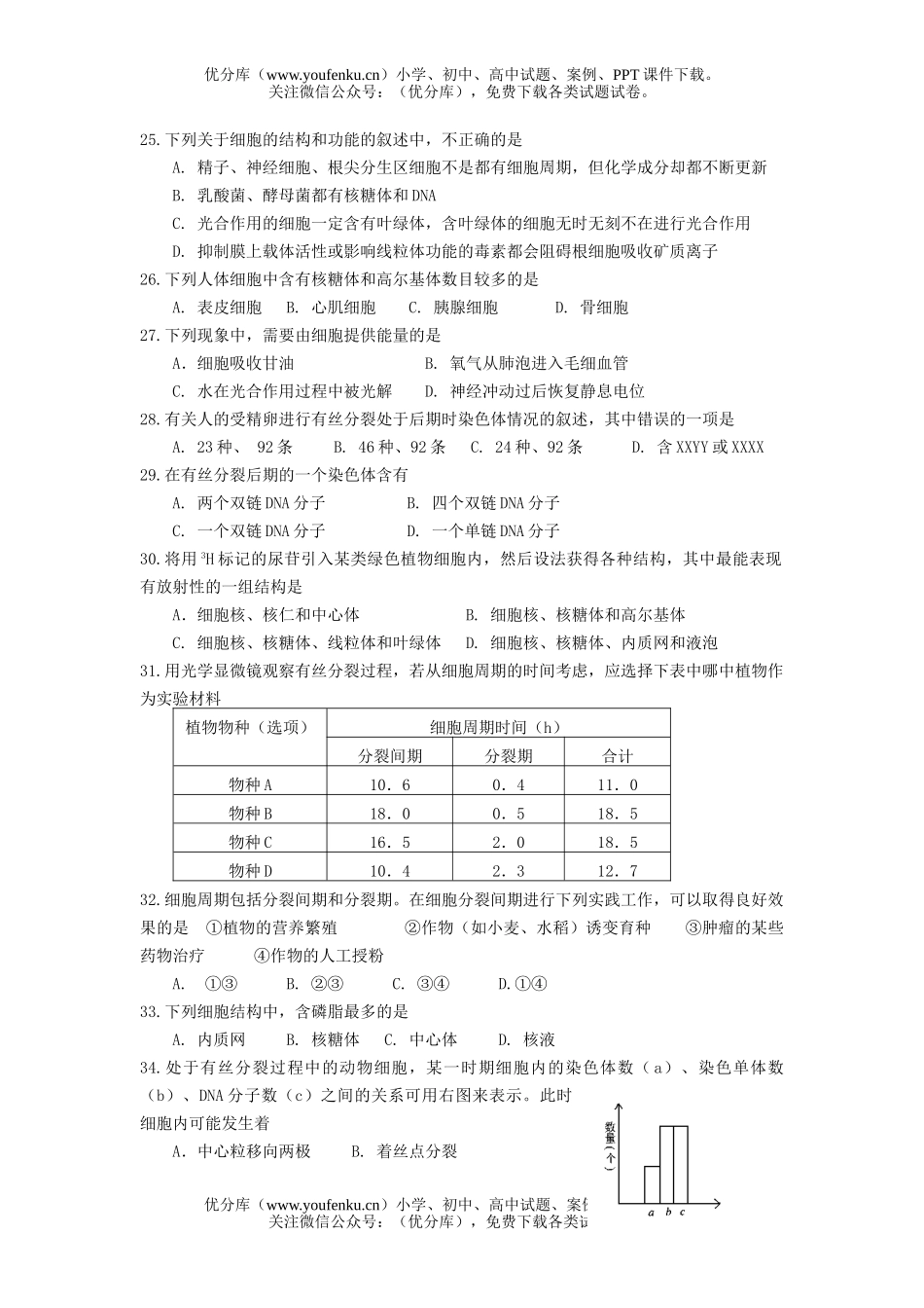 高中三年级生物高形成性质量检测6试卷_第2页