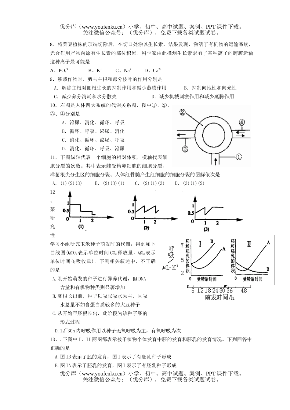高中三年级生物第三单元调节、发育、稳态测试卷_第2页