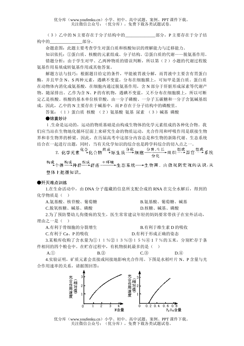 高中三年级生物难点1走进生命的物质世界试卷_第2页