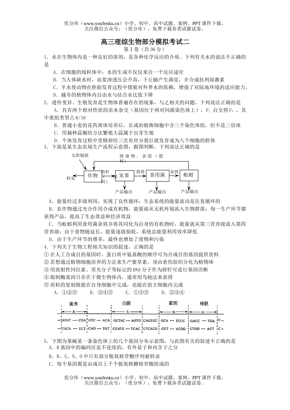 高中三年级生物理综部分模拟考试卷_第1页