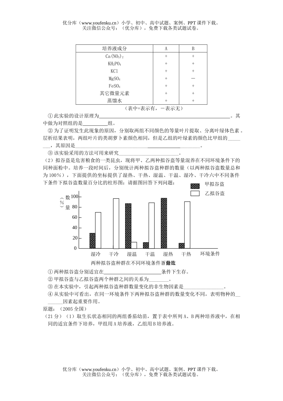 高中三年级生物理综部分模拟考试卷_第3页
