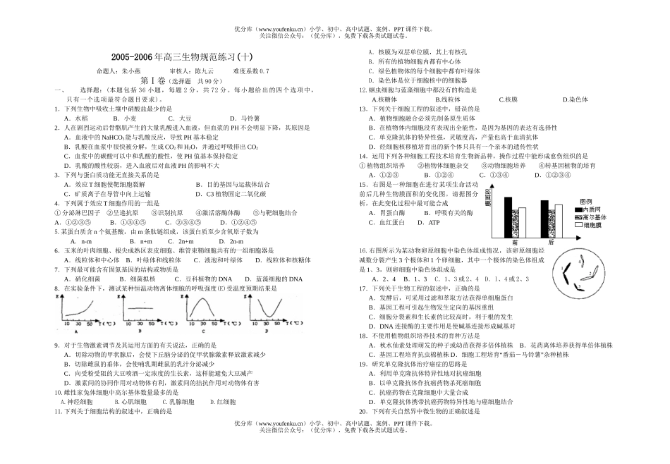 高中三年级生物规范练习十试卷_第1页