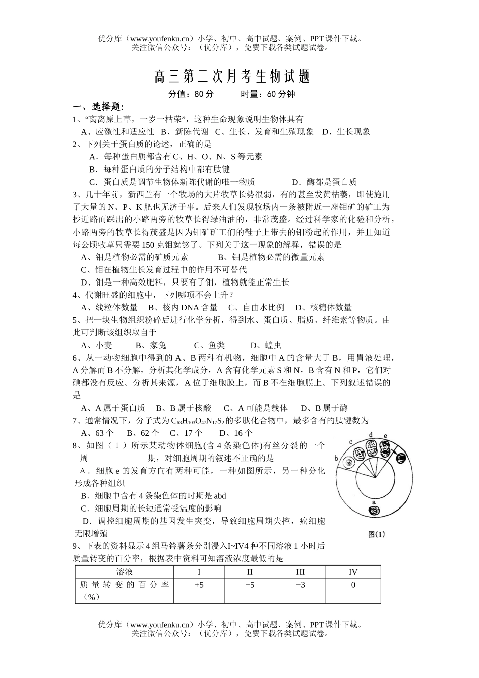 高中三年级生物第二次月考试卷_第1页