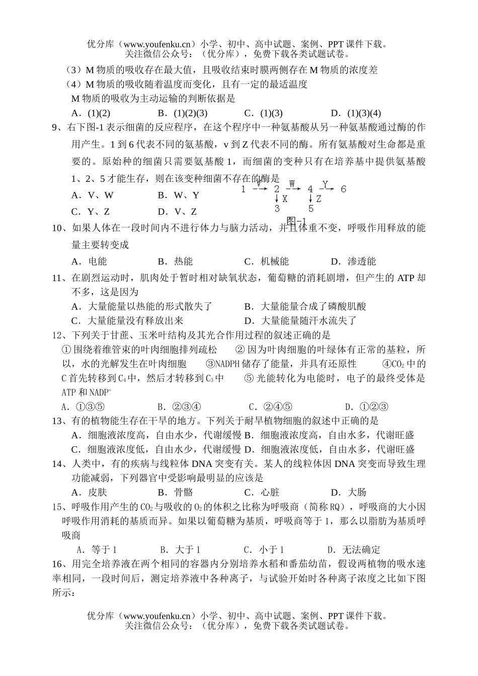 高中三年级生物毕业生月考(I)试卷_第2页