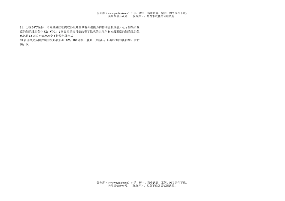 高中三年级生物毕业班摸底考试理综(部分)试卷_第2页