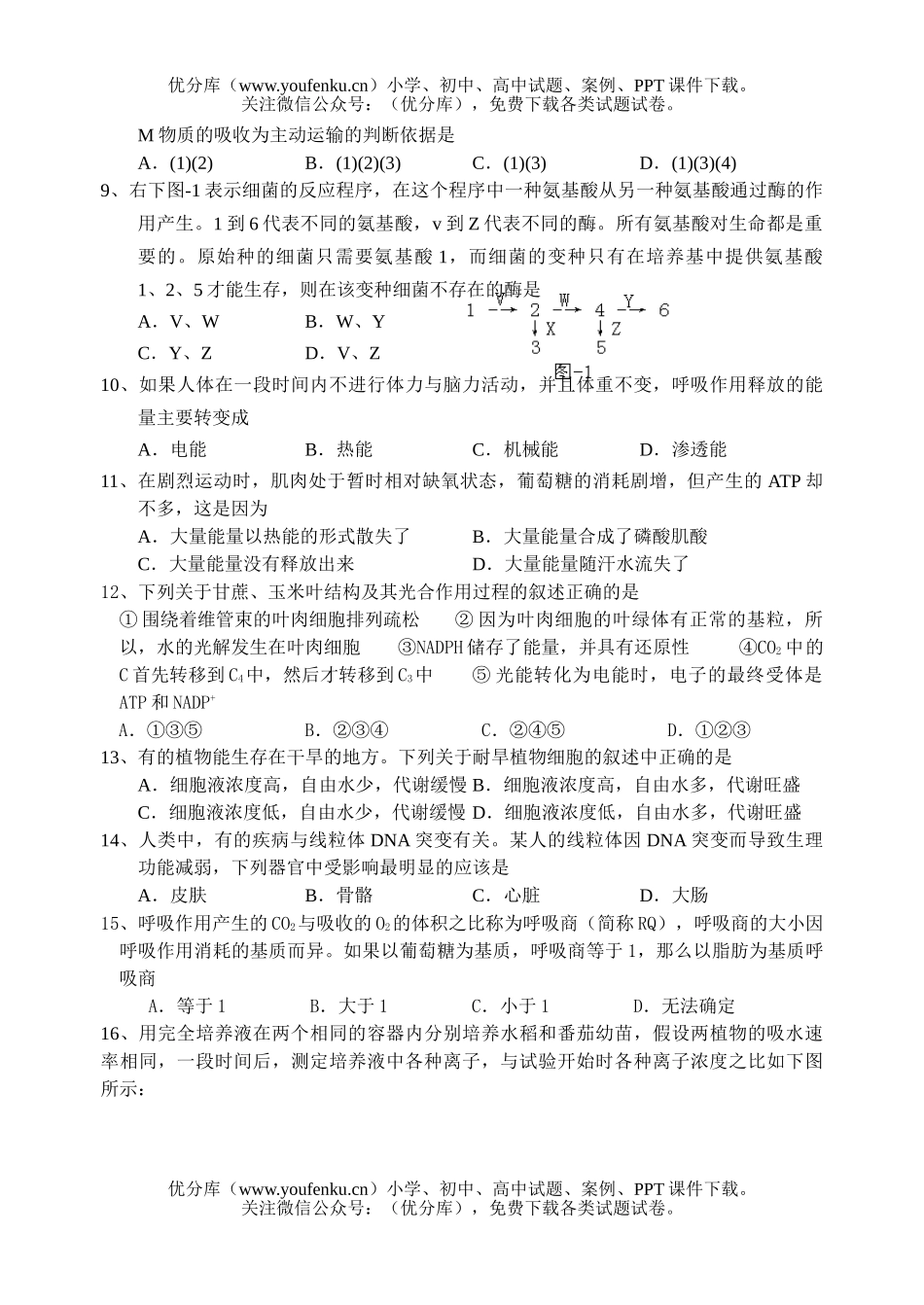 高中三年级生物复习班月考试卷_第1页