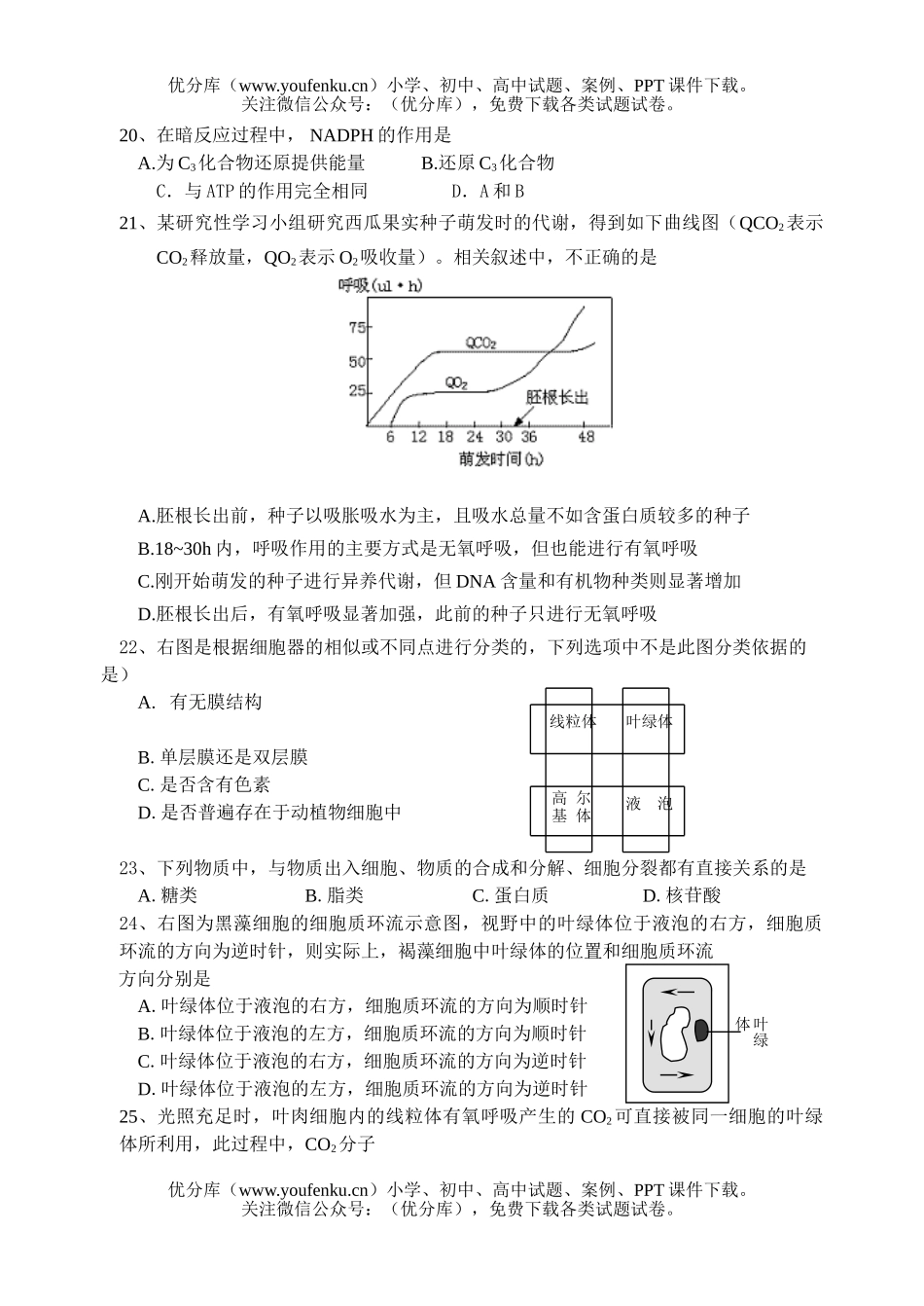 高中三年级生物复习班月考试卷_第3页