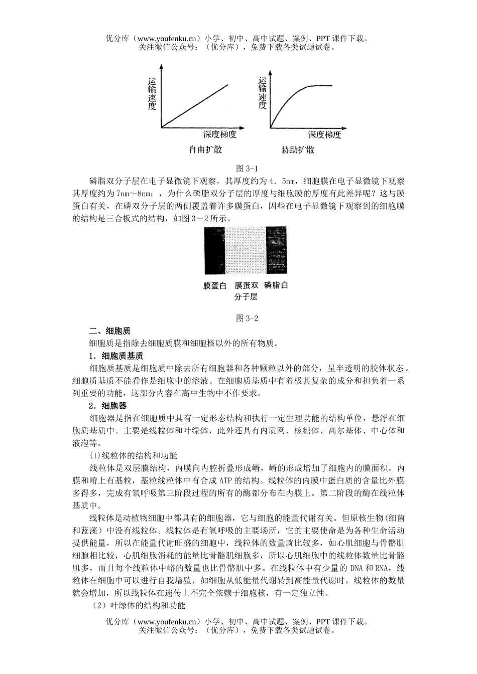 高中三年级生物专题三  细胞的结构与功能试卷_第2页
