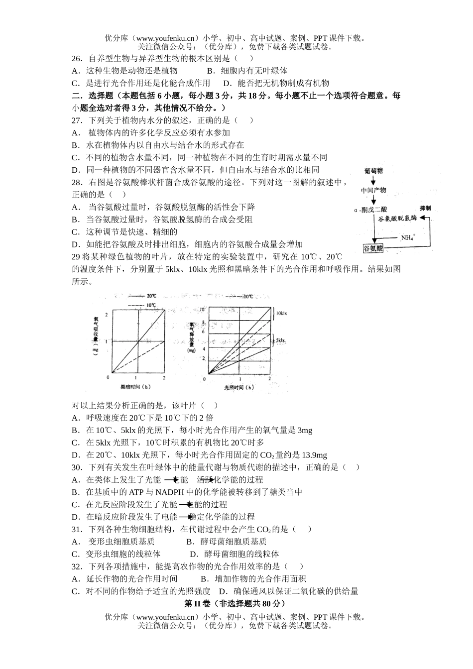 高中三年级生物第二单元的新陈代谢(1)试卷_第3页