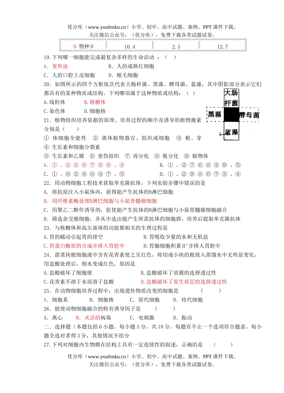 高中三年级生物规范练习五试卷_第2页