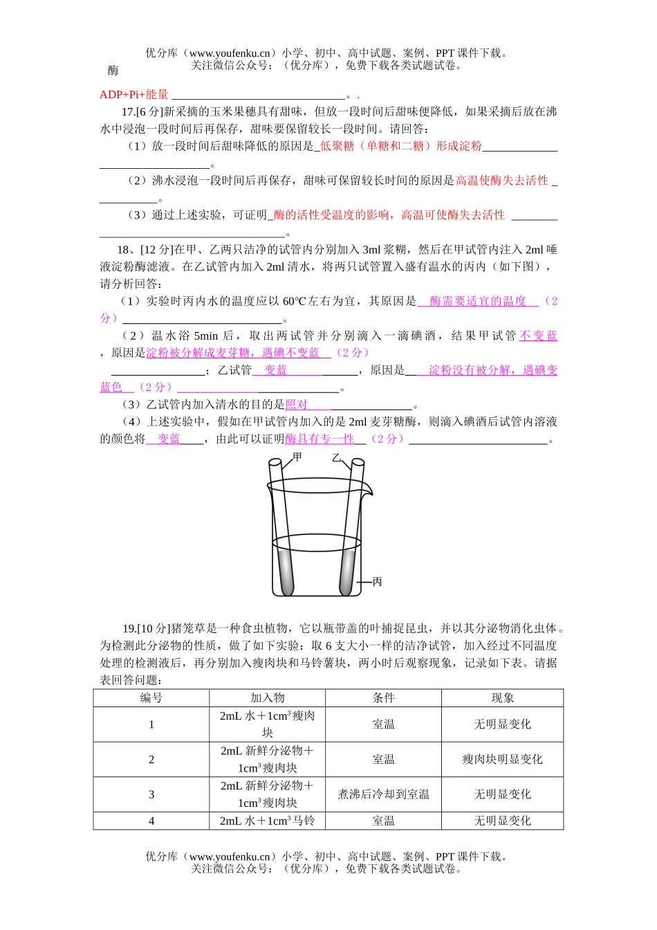 高中三年级生物新陈代谢、酶和ATP试卷_第2页