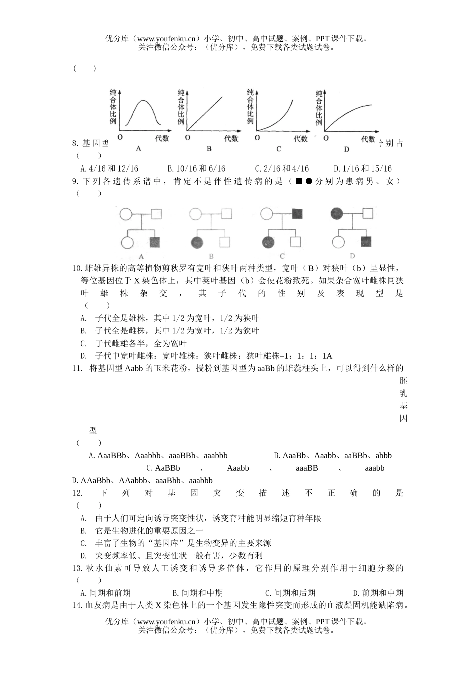 高中三年级生物第一轮复习单元训练题(八)试卷_第1页