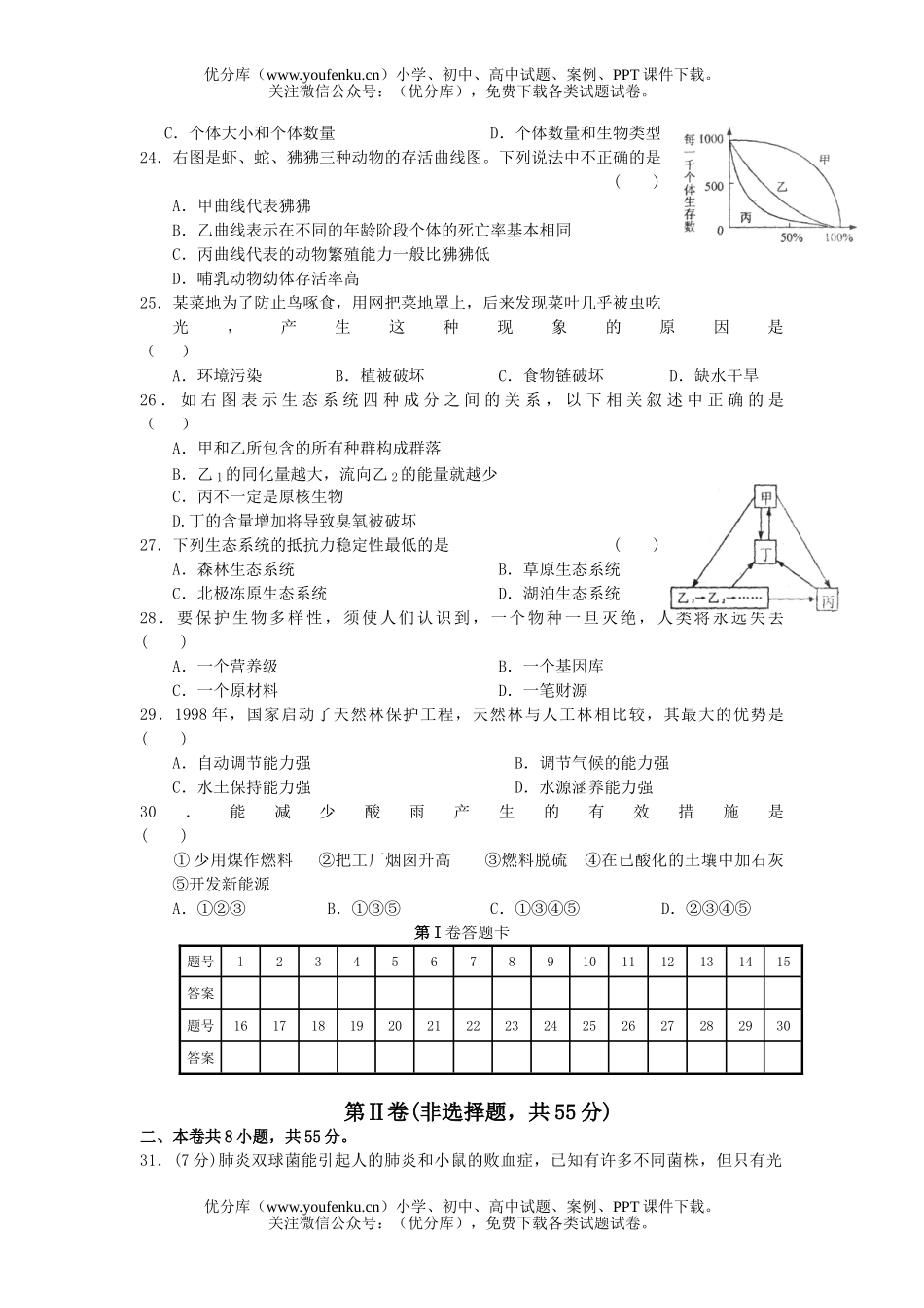 高中三年级生物第一轮复习单元训练题(八)试卷_第3页