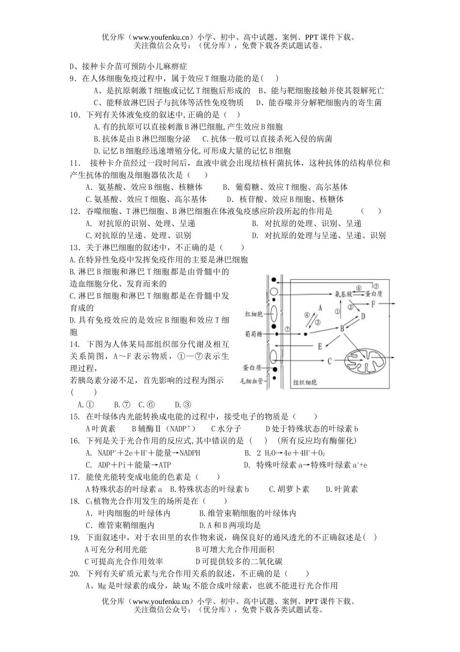 高中三年级生物第一次质量检测测试卷_第2页