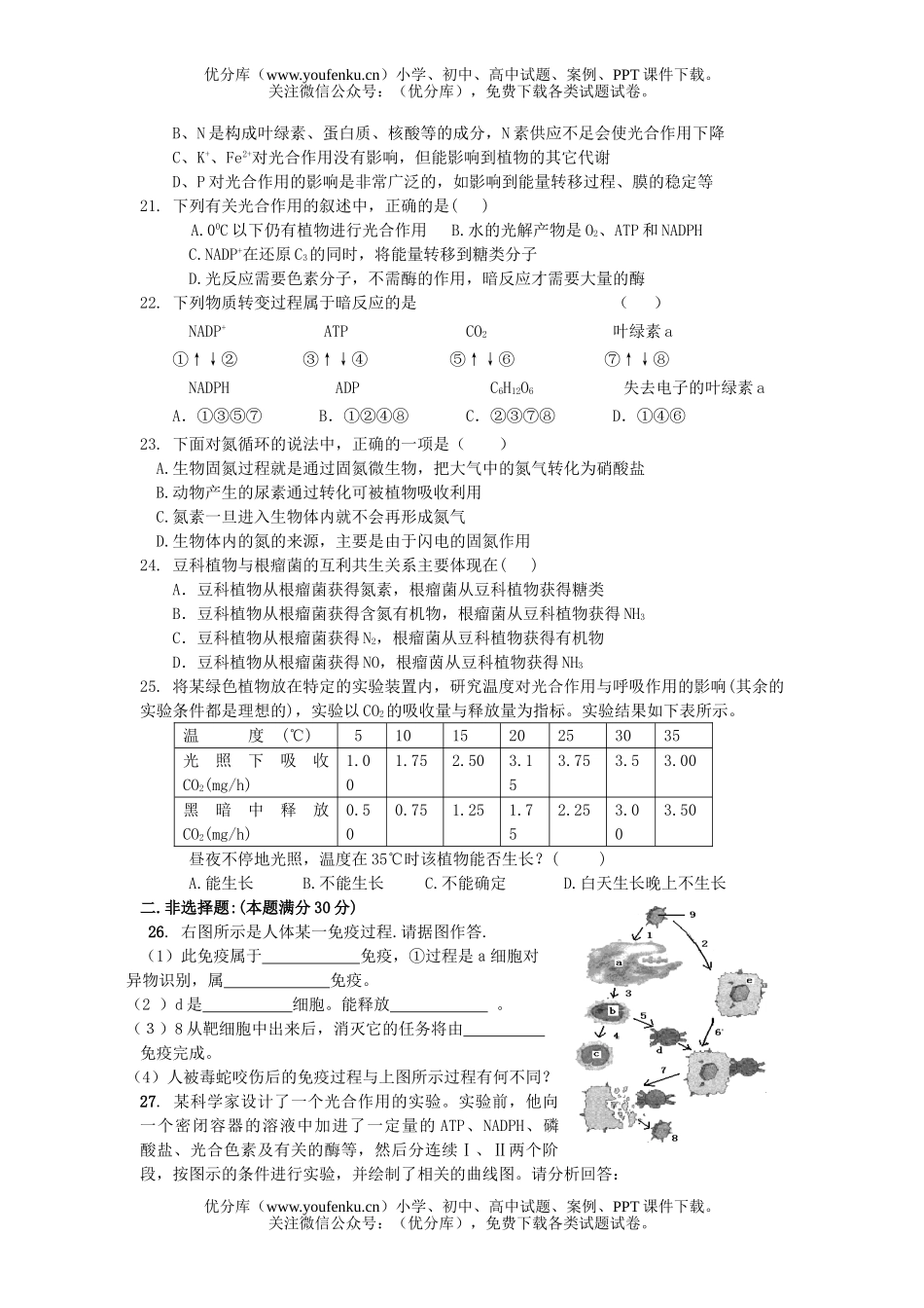 高中三年级生物第一次质量检测测试卷_第3页