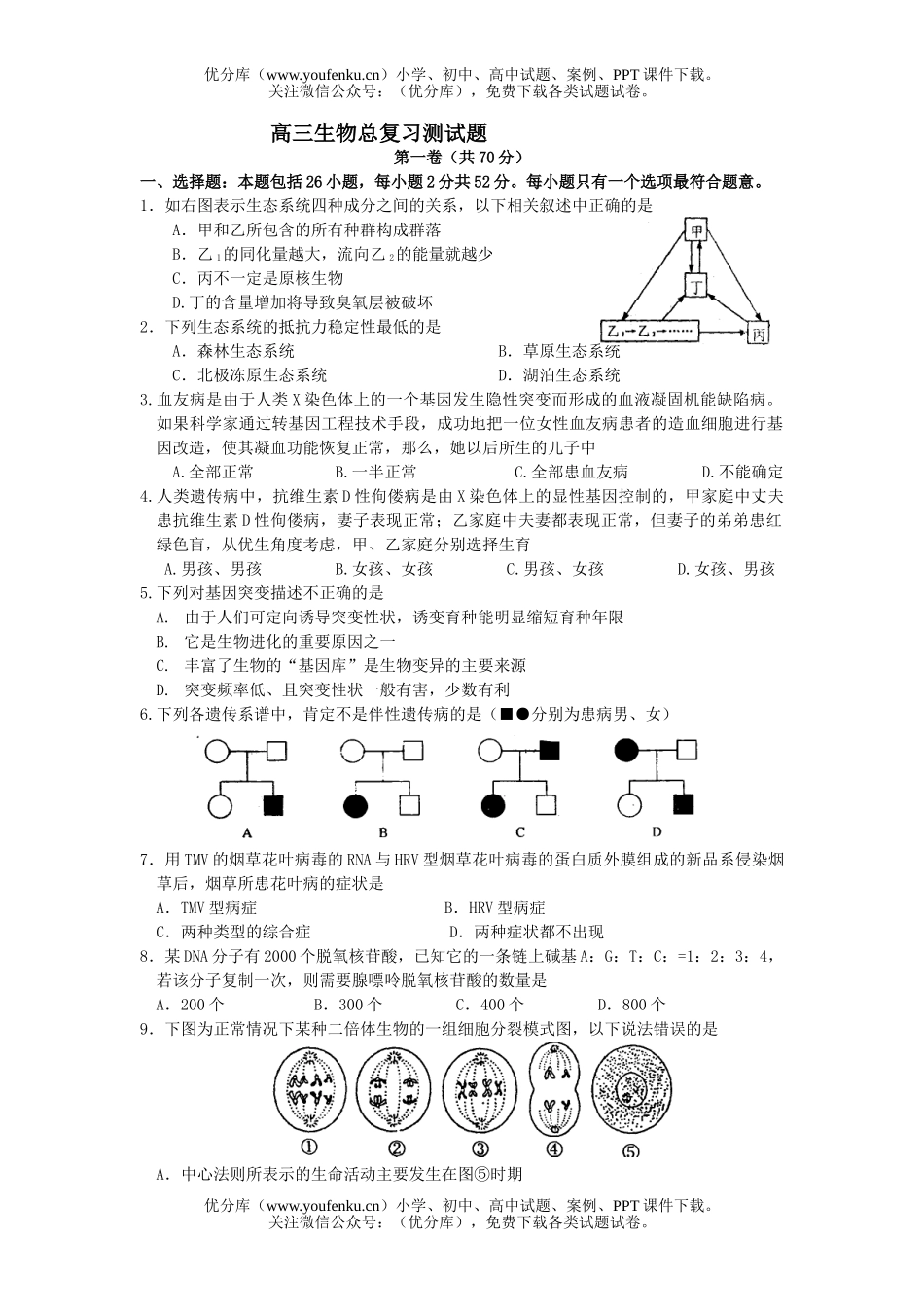 高中三年级生物总复习测试卷_第1页