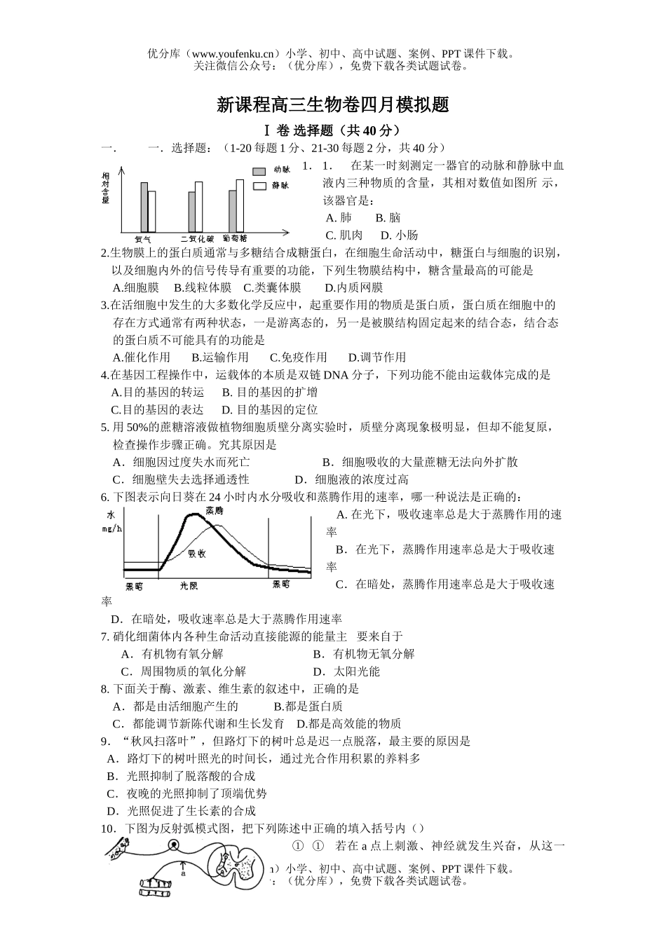 高中三年级生物新课程卷四月模拟题试卷_第1页