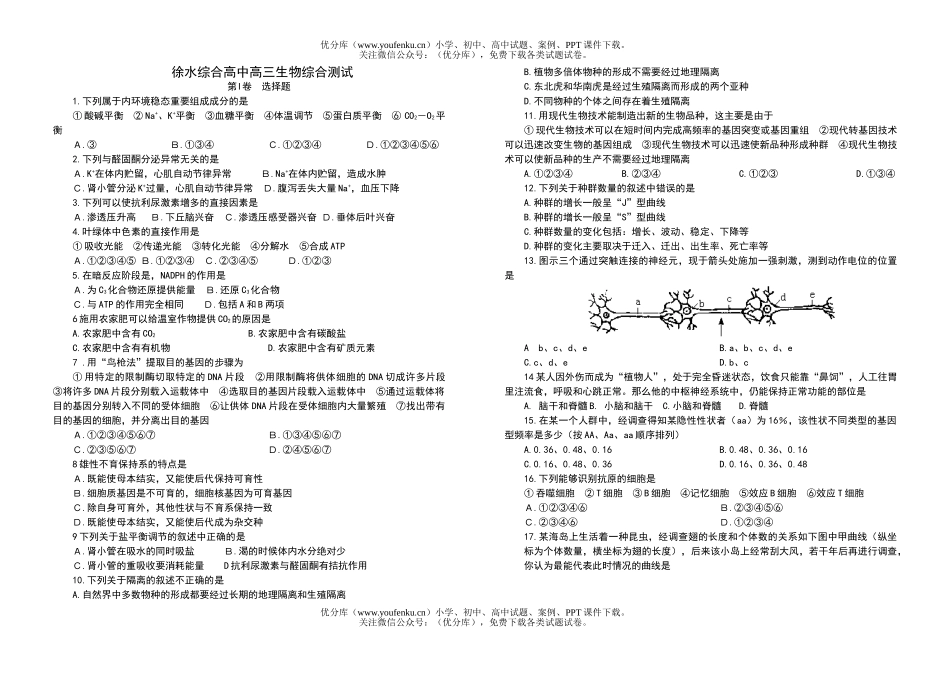 高中三年级生物综合测试卷_第1页