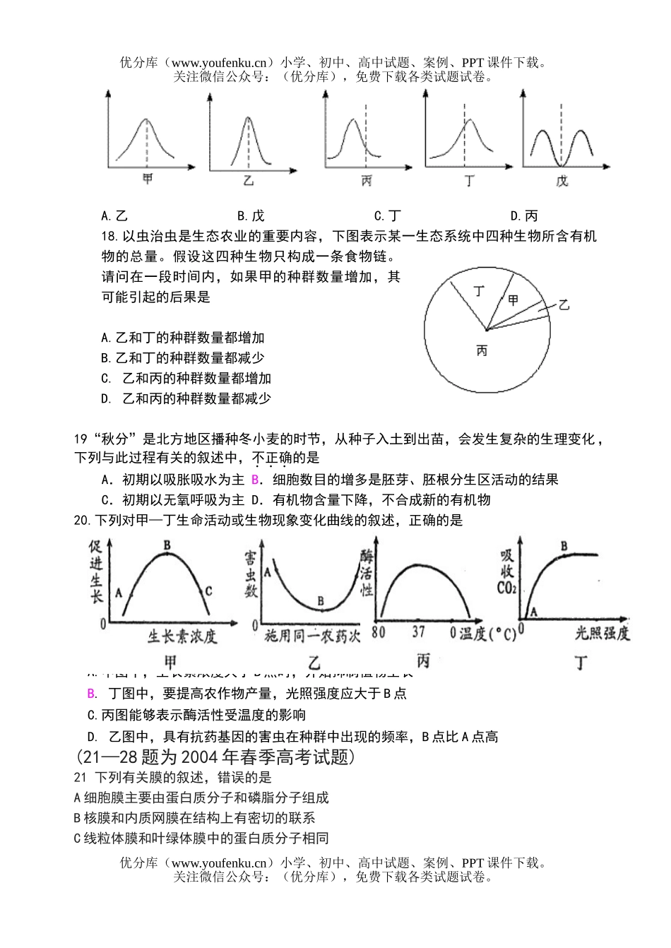 高中三年级生物综合测试卷_第3页