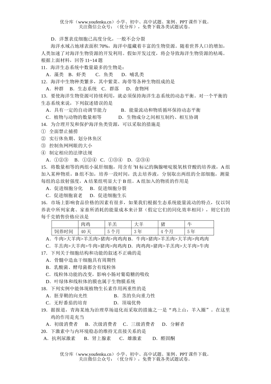 高中三年级生物专业周练(一)试卷_第1页