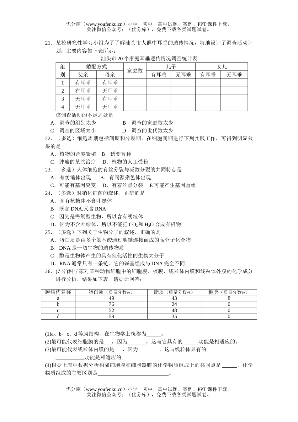 高中三年级生物专业周练(一)试卷_第2页