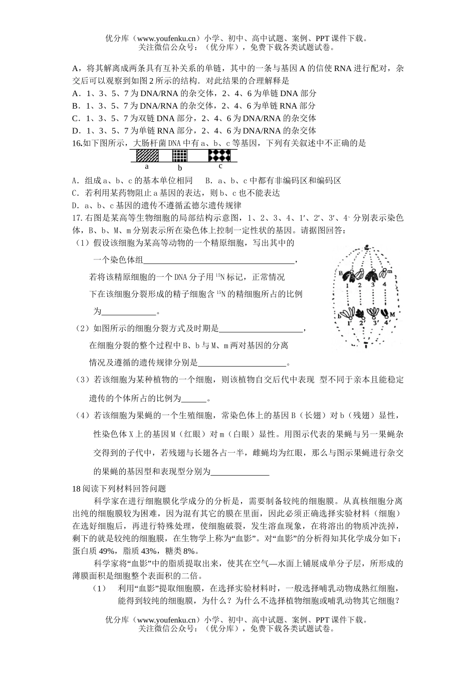 高中三年级生物专业周练(三)试卷_第3页