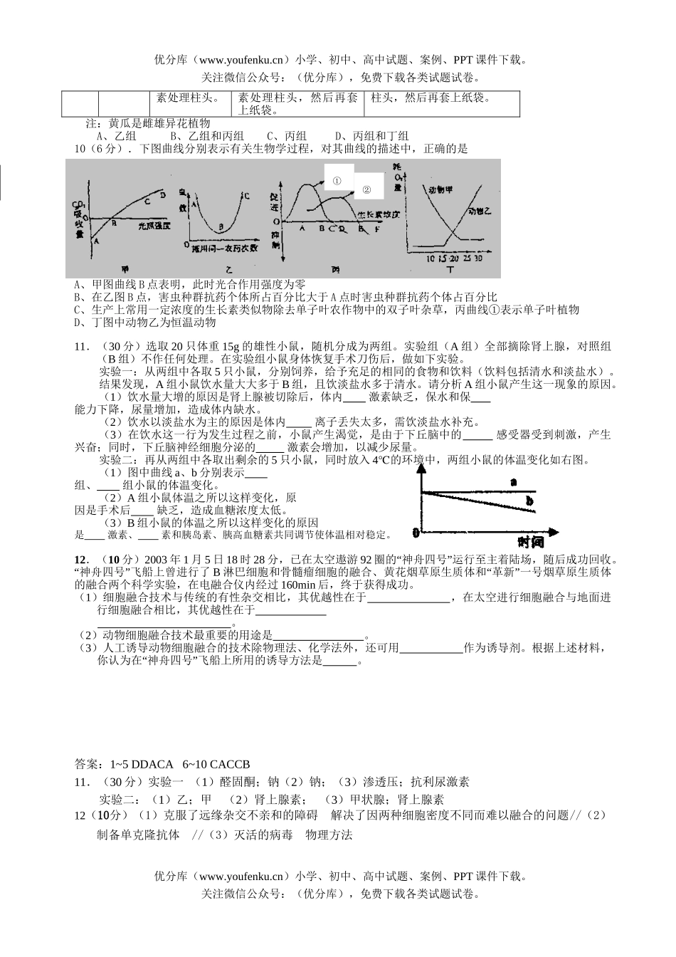 高中三年级生物每天20分钟小测验《二》试卷_第2页
