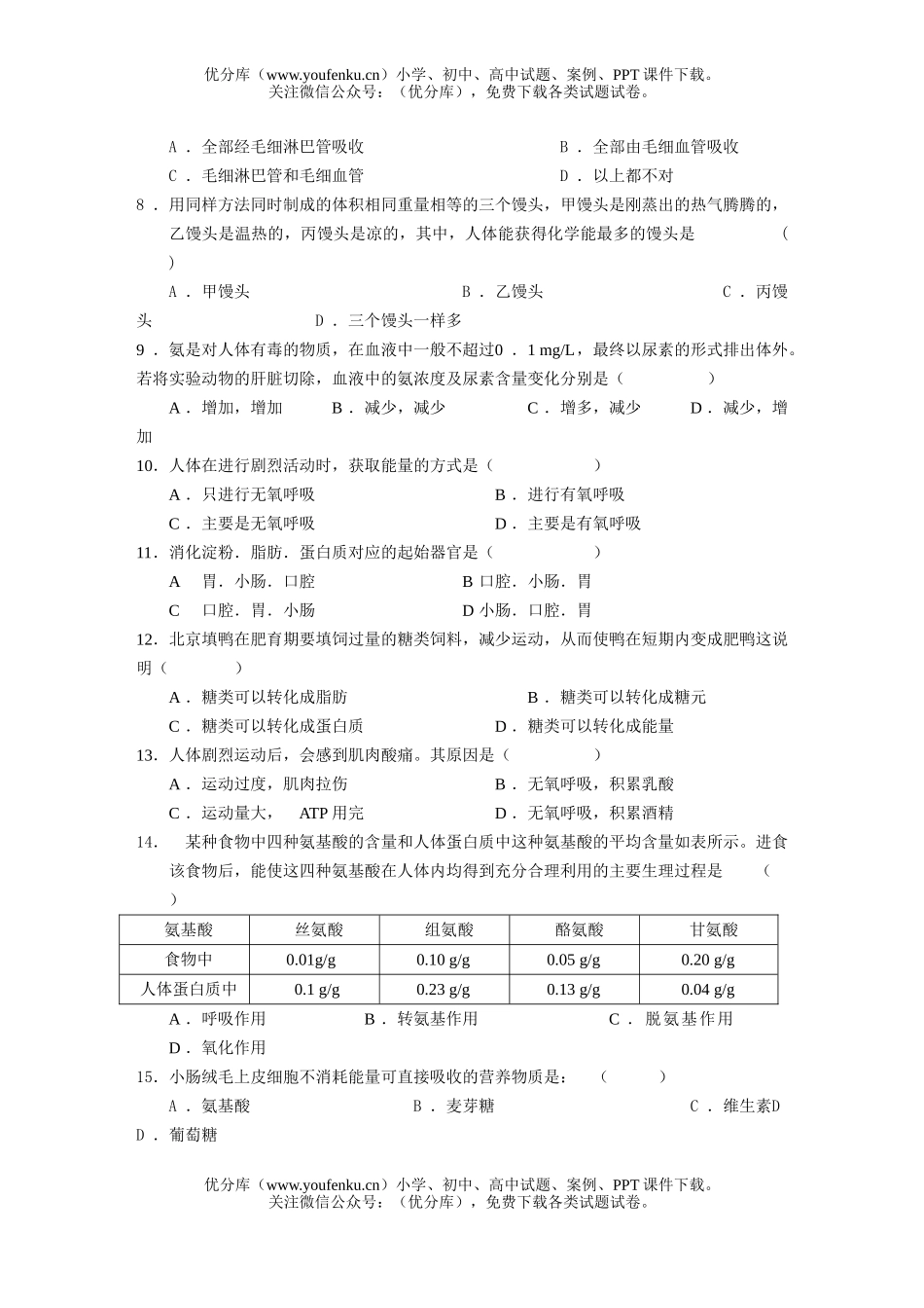 高中三年级生物学单元检测(三)试卷_第2页