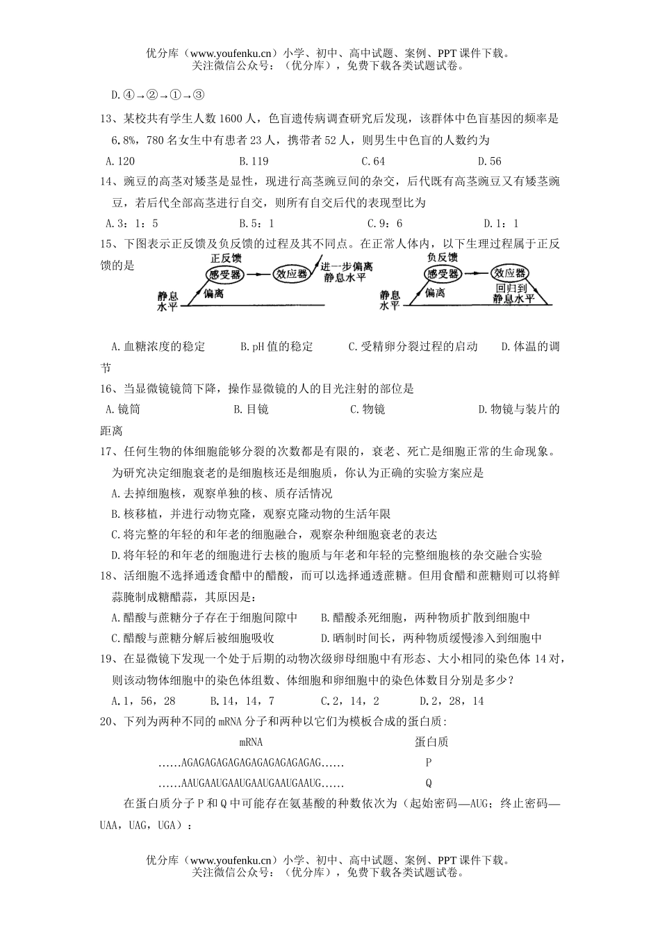 高中三年级生物模拟试卷_第3页