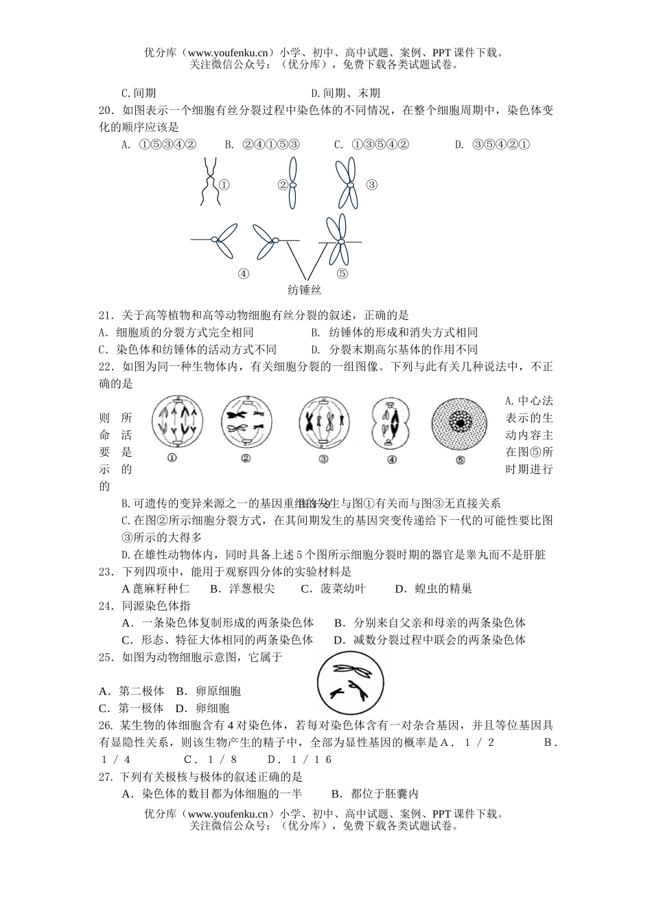 高中三年级生物细胞分裂练习试卷_第3页