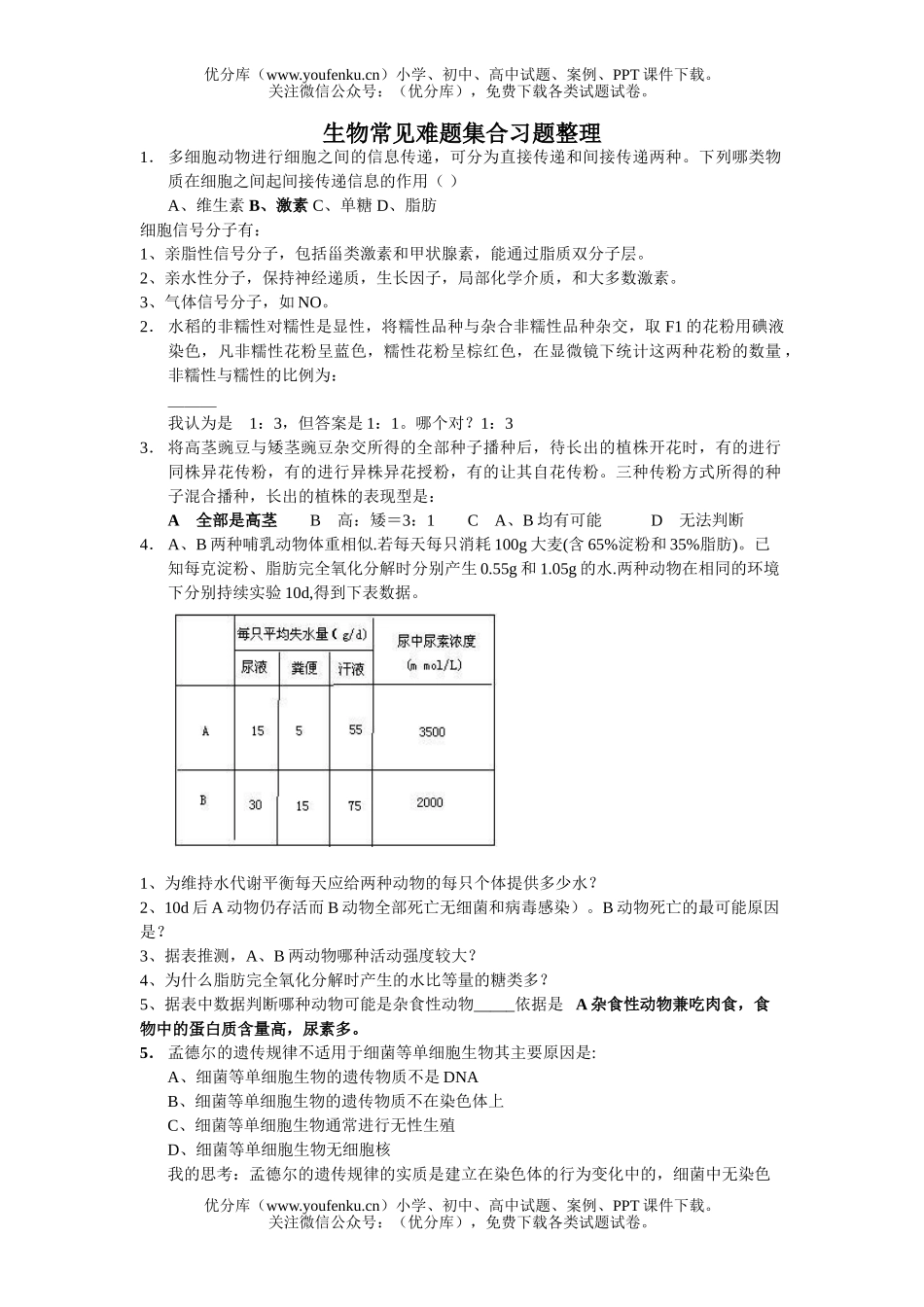 高中三年级生物常见难题集合习题整理试卷_第1页