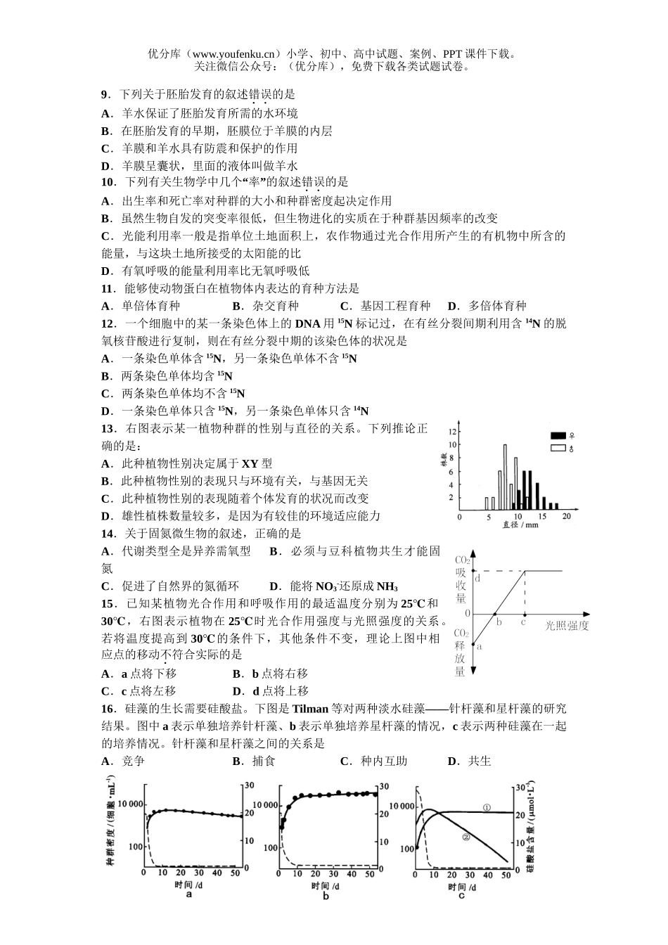高中三年级生物一模适应性考试卷_第2页