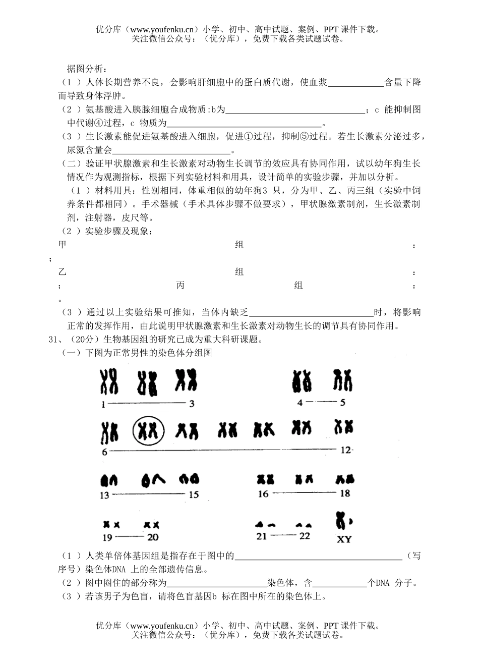 高中三年级生物四月调考理科综合部分试卷_第2页