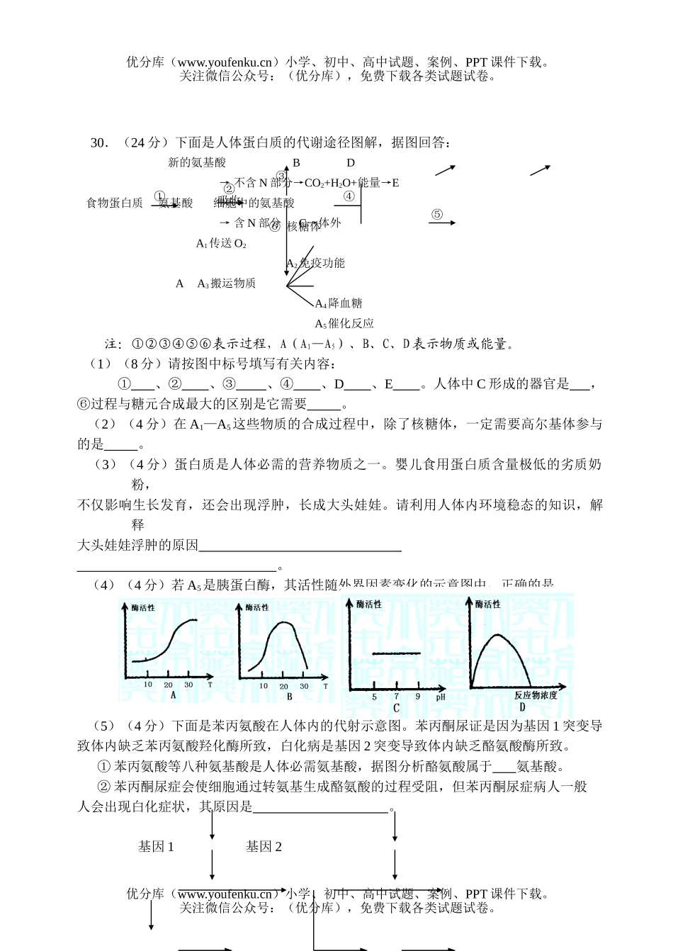 高中三年级生物四县联考试卷_第2页