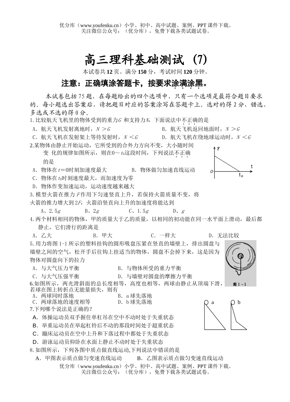 理科综合理科基础测试7试卷_第1页