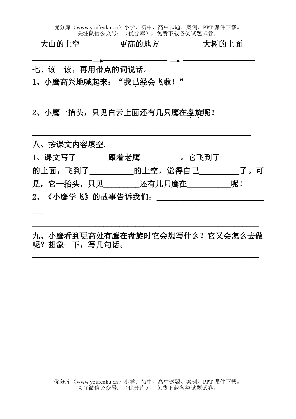 小学二年级语文人教版小鹰学飞练习题试卷_第2页