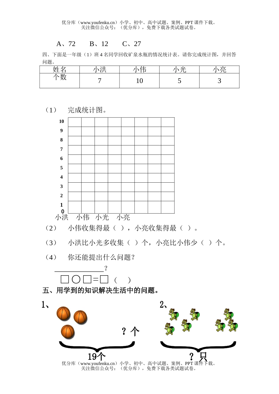 小学一年级数学第二学期期末综合练习试卷_第3页
