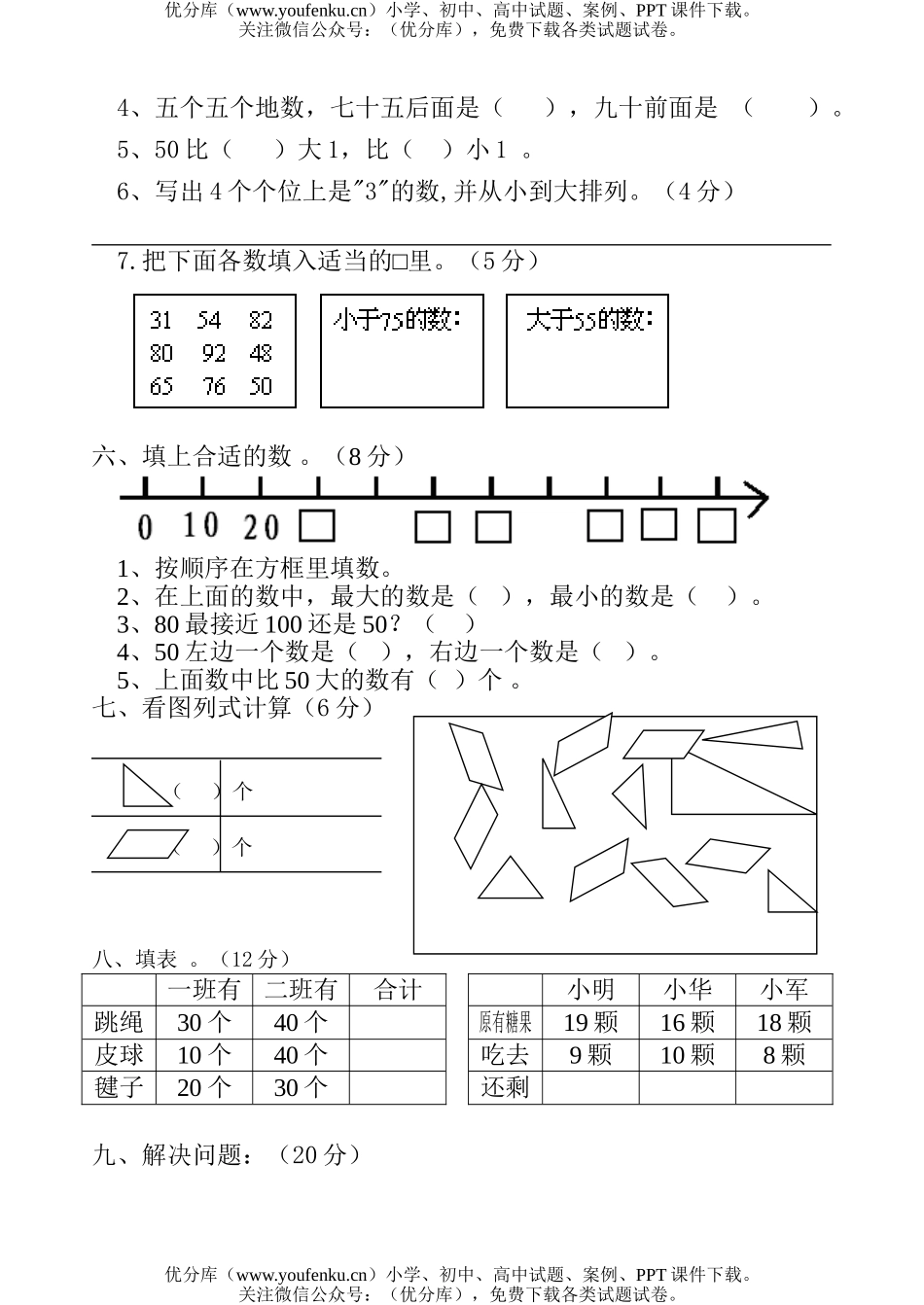 小学一年级数学苏教版第二册期中试卷_第2页