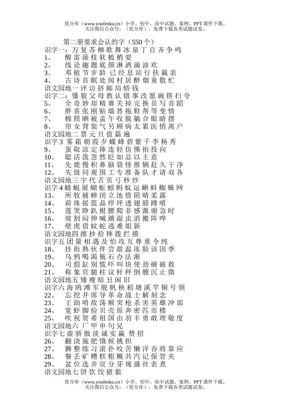 小学一年级语文人教版第二册要求会认的字试卷_第1页