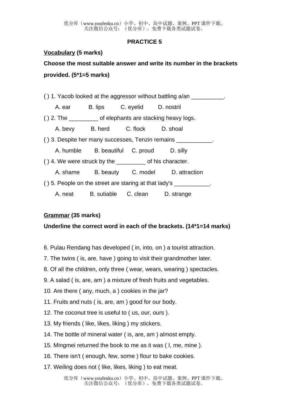小学二年级英语新加坡PRACTICE 5试卷_第1页