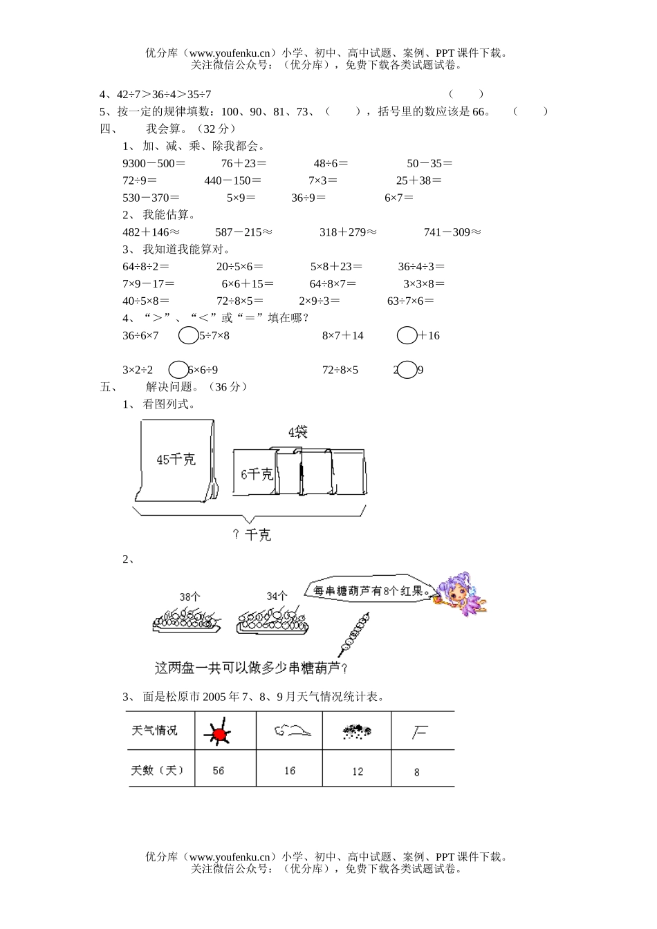 小学二年级数学人教版下册期末试卷_第2页